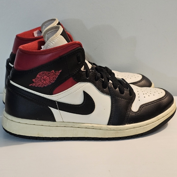 Nike Shoes - Nike Air Jordan 1 Mid Retro Black White Gym Red Sneakers Women's Size 9